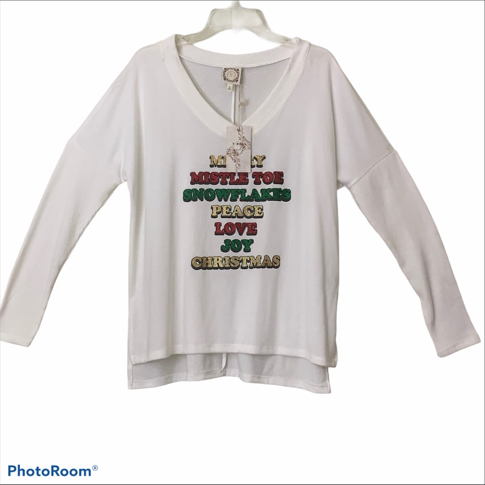 TrueSelf Sweater Holiday Christmas Glitter V-Neck